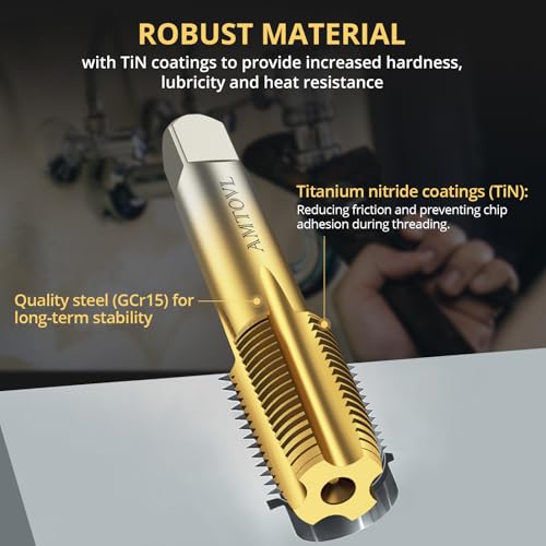 AMTOVL 6-Piece NPT Pipe Tap Set, 1/8" 1/4" 3/8" 1/2" 3/4" 1"