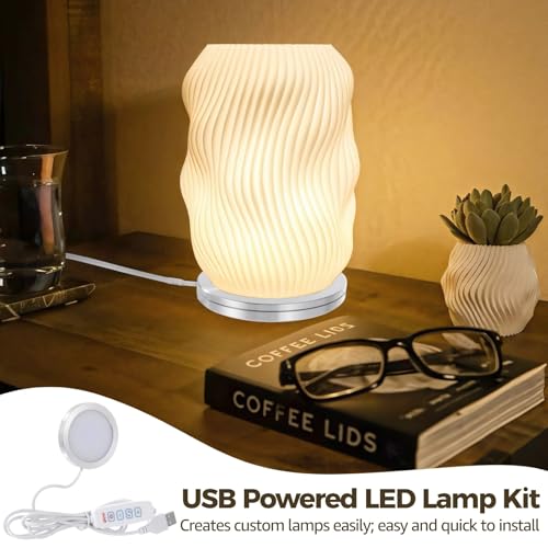 6 PCS LED Lamp Kit, USB Powered LED Light with Inline Switch, 3 Color Modes, 10 Brightness Levels, Aluminum Shell, PC Diffuser, DIY Lighting Set for Custom Lamp Projects, 3D Printed Shades, Crafts