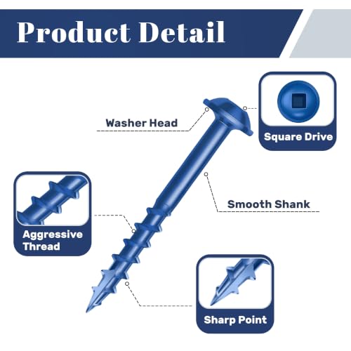 Mellewell #8 x 2-1/2" Blue Coated Pocket Hole Screws, Square Drive Self Tapping Wood Screws, Coarse Thread Anti-Rust Coated Wood Screw, 65MM 150MM Drive Bits Included, Carbon Steel, 300 PCS #8 x 2-1/2"