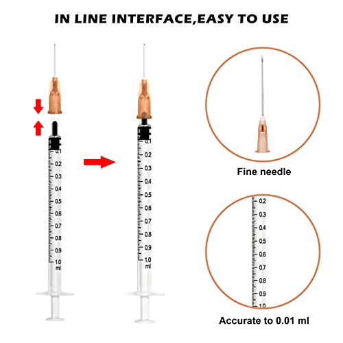 100 Pieces Syringes, Vegena 1 ml Syringe Set, Plastic Tube Syringes with Needle, Disposable Syringes, Small Dosing Syringe, Liquid Syringe, Independent Seal Packaging, Disposable Syringes