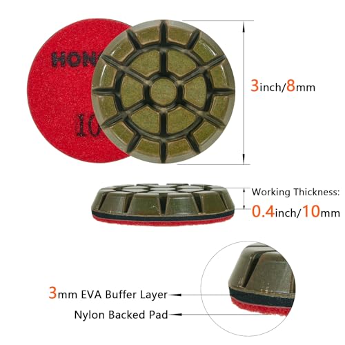 3" x 10mm Concrete Polishing Pads Resin Bond, 100 Grit, 3-Pack