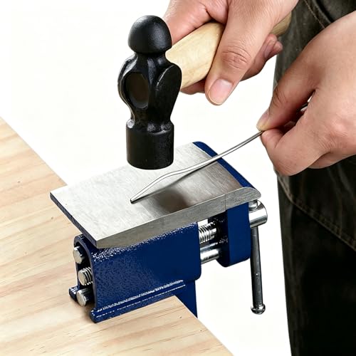 Heavy Duty Clamp-On Bench Vise with Anvil, Portable Table Vise with Built-In Anvil, Cast Iron Workbench Clamp for Woodworking, Metalworking, Drilling, Hobby & Home Workshop (Blue) Blue