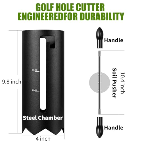 Portable Golf Hole Cutter with Detachable Handle - USGA Standard 4" & 6" Golf Cup Digger Kit with Detachable Handle for Backyard Putting Green, Lawn & Garden Practice