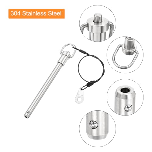 UXCELL 1 Pcs Quick Release Pin, 3/8" x 4" (Dia. x L), Stainless Steel, Silver 3/8" x 4"
