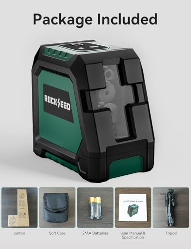 RockSeed Dual Modules Line Laser with 47 inch Iron Tripod, Self Leveling Laser Level, Horizontal and 150° Vertical Green Beam, 2 AA Batteries, Carrying Bag, for Home Decoration/DIY/Construction Site