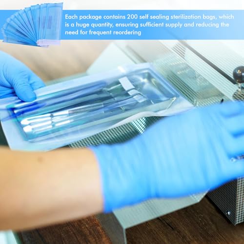 Pack of 200 self-sealing sterilisation bags: 135 mm x 280 mm disposable sterilisation bags, dentist sterilisation bags, sterilisation bags, self-sealing sterilisation bags