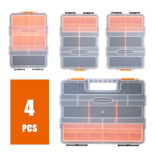 TCE Tool Boxes Parts Organizer,Versatile And Durable Storage Toolbox For Bolts, Screws, Nails, Nuts, And Small Hardware, 4PCS Set,TRG-421,Black/Orange