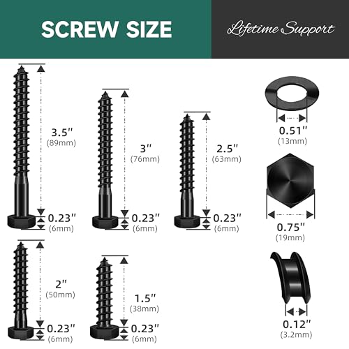 (4 Sets) 3/8-16 x 6 Carriage Bolts with Nuts and Washers & 46Pcs 3/8 Hex Head Lag Bolts Screws Assortment Kit, Heavy Duty Lag Screws with Washers, 304 Stainless Steel 3/8 Carriage Bolts Screws