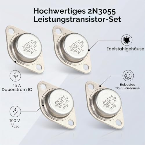5pcs Power Transistor TO-3 15A 60V / 100V 2N3055 NPN Power Transistor, Stainless Steel