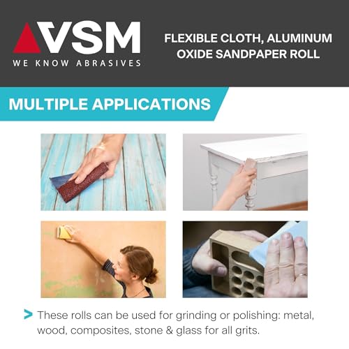 VSM 2" x 50yd (150'), 400 Grit (Ultra Fine) Aluminum Oxide Sanding Shop Roll, F-Weight Cotton Cloth Backed Sandpaper Roll for Hand Finishing, Woodworking, Metal Working, Polishing