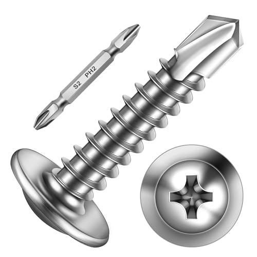 Mywish 200pcs #10×1" Self Tapping Screw for Metal & 200pcs #10×1" Self Tapping Screws for Metal, 410 Sheet Metal Screws, Stainless Steel Self Tapping Screws Truss Head Self Drilling Screws High-Stren