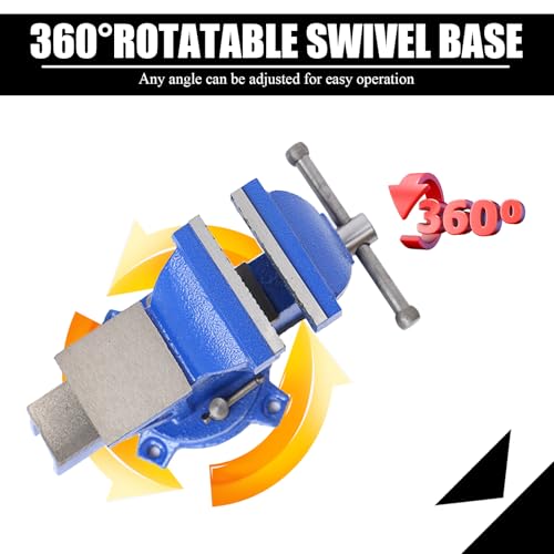 6" Bench Vise Heavy Duty, 360° Swivel Base Cast Steel Table Vise