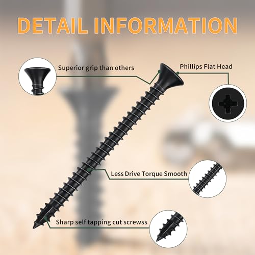 300 Pcs Wood Screws #9 X 2-1/4" Flat Head Phillips Screws Coarse Thread Self Tapping Screws, Matte Black #9 X 2-1/4"