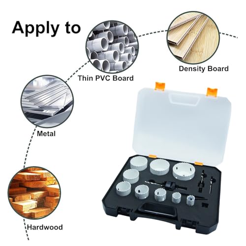 Hole Saw Set LAIWEI 15PCS Suitable for Quickly Cutting Thin Metal Sheets, Round Water Pipes, Wood, Plastic, Gypsum Board, and Other Materials(3/4" to2-1/2”)