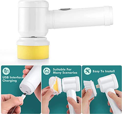Electric Spin Scrubber, Waterproof Electric Cleaning Brush with 5 Replaceable Brush Heads, Rechargeable Scrub Brush Bathroom Shower Scrubber Cleaning Tool for Bathtub Sink Tile Grout Stove Cooker Dish