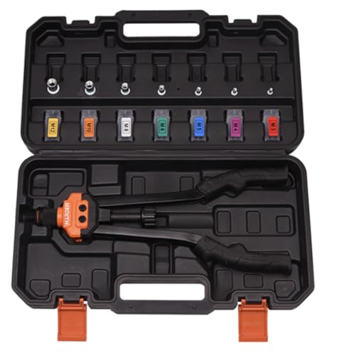 Edward Tools 16” Rivet Nut Tool Kit and Rivets - 7 Piece Interchangeable Mandrels with 70 Rivet Nuts - Heavy Duty Carrying Case - Ergonomic Curved Design - Easy Size Change