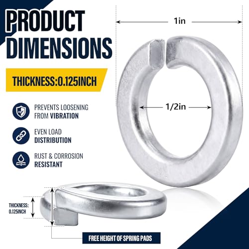 Moxweyeni 200 Pack 1/2 Split Lock Washer Hot Dip Galvanized Steel Low Carbon Steel Vibration Damping Bolts and Bolt Locking Washers for Indoor and Outdoor Projects Construction Applications