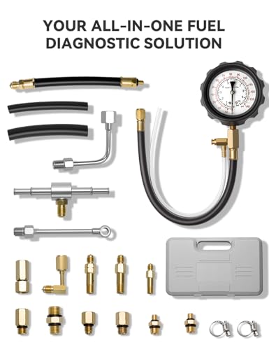 AUTOWN Fuel Pressure Tester Kit 0-140PSI with Adapters for Cars, Trucks, ATVs, Fuel Pump Injector, Fuel Pressure Gauge Diagnostic Tool 21PCS