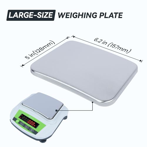 U.S. Solid Precision Balance, 2000g/4.4lb x 0.01g Digital Lab Scale, 6.2" x 5" Rectangular Pan, Piece Counting, g/ct/oz/lb, 100-240V AC & 4xDC 1.5V Battery, Kitchen, Jewelry, Scientific Use Green 2000g x 0.01g