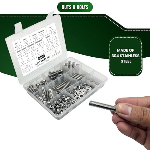 246 Hex Bolts, Nuts, Washers Assortment Kit, 304 Stainless Steel Hex Head Heavy Duty