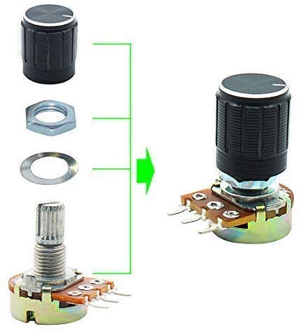GTIWUNG 10pcs Linear Potentiometer, Potentiometer Mono Linear B10K, Single Potentiometer, WH148 3Pin Rotary Potentiometer with Nuts and Washer, Black Aluminum Alloy Rotary Knob Cap 10pcs Potentiometer B10k