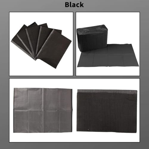 Dental Bib Tattoo Manicure Underlay 3 Layers Disposable Paper Tablecloth | Pack of 50, waterproof accessories. 45 x 33 cm, black