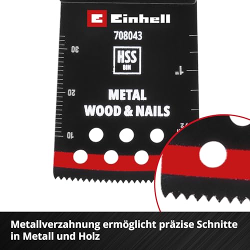 Einhell BiM Plunge Saw Blade, Curved, 34 x 40 mm | 40mm immersion depth | flutes | HSS metal teeth | curved cutting edge | quick change function | open back intake 34mm plunge saw blade black