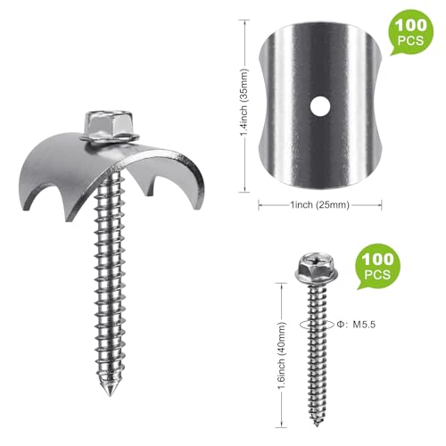 Insaga Fence Staples 304 Stainless Reusable Wire Fence Fastener Nail Screw 1.6" Screw x 100Pcs