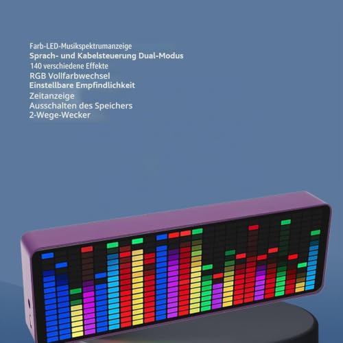 Music Spectrum Display, 384 LED Audio Spectrum Analyzer with Clock, 20 Dynamic 7-Color Music Spectrum Pickup Analyzer with 1624 Segment Rhythm Light Level Voice Sensor, for Audio