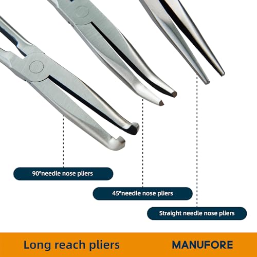 MANUFORE 5-Piece 11-Inch Long Reach Needle Nose Pliers Set for Tight Spaces 5PCS