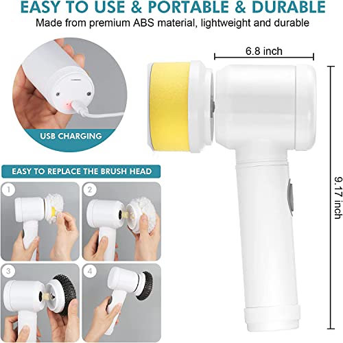Electric Spin Scrubber, Waterproof Electric Cleaning Brush with 5 Replaceable Brush Heads, Rechargeable Scrub Brush Bathroom Shower Scrubber Cleaning Tool for Bathtub Sink Tile Grout Stove Cooker Dish