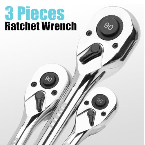SHALL 3-Piece Ratchet Set, 90-Tooth Quick-Release Ratchet Wrench 3 Pieces Ratchet Wrench Set