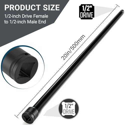 1/2 Inch Drive Extension,1/2" Impact Extension Bar,20" Long Socket Wrench Extender,Cr-Mo Steel (20 Inch) 20 Inch