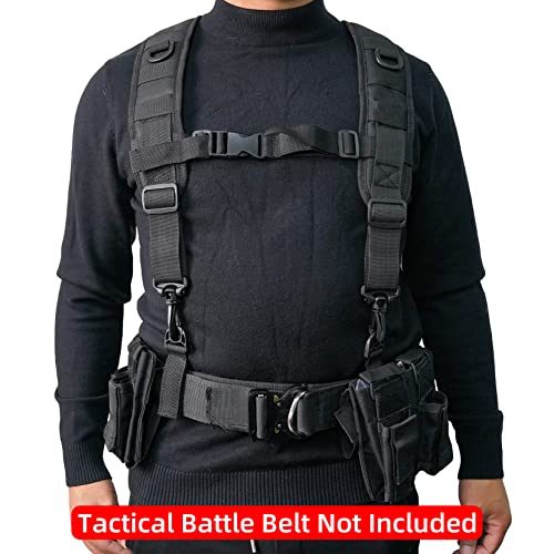 MELOTOUGH Tactical Outdoor H-Harness Duty Belt Suspenders Black,Electrical Tape Holder Tape Thong with Trigger Snap Hook Electrical Tape Strap for Tool Bag, Tool Backpack, Tool Belt