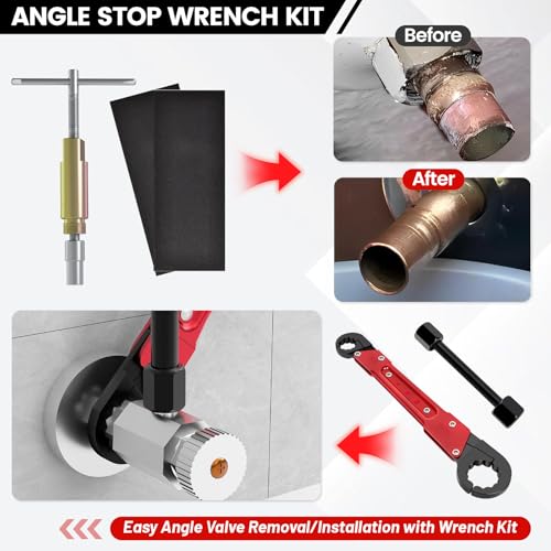 6 Pcs Plumbing Tools Kit with Angle Stop Wrench & Compression Sleeve Puller Angle Stop Wrench With 1/2-inch Compression Sleeve Puller