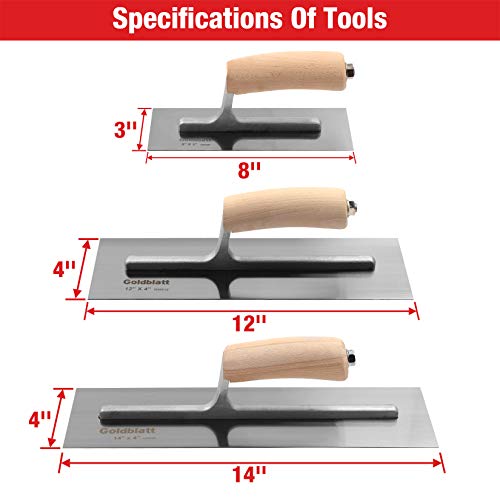 Goldblatt 3 Pieces Carbon Steel Plaster & Drywall Trowel Set for Concrete