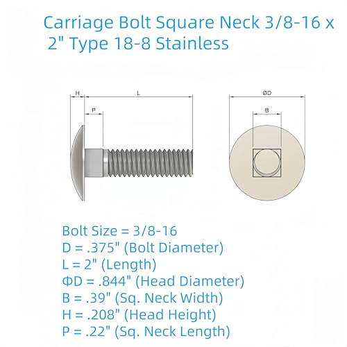 SANTIE 18-8 Stainless Steel Carriage Bolt, 3/8-16 X 2 in.25pc 3/8"-16 X 2"(25pc)