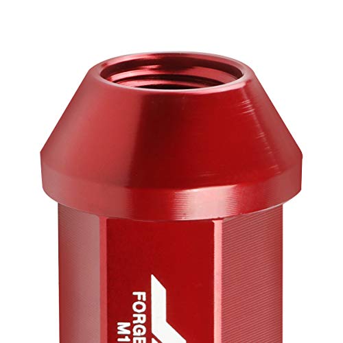 J2 Engineering 7075-T6 Aluminum M12 x 1.25 20Pcs 75mm Tall Spiky Cap Lug Nut w/Adapter Red