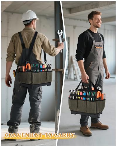 Marscamd Waxed Canvas Tool Bag with Hard Bottom and 8 Pockets Dark Green