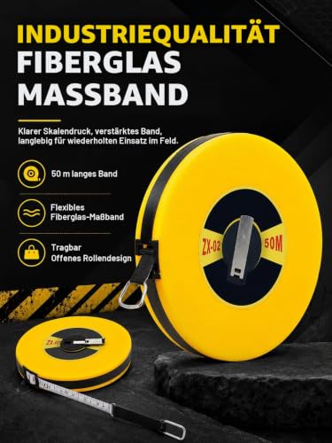 Tape Measure 50 m, Capsule Tape Measure with ABS Plastic Casing, Tape Measure Fibreglass Imperial and Metric, Double-Sided Scale, for Measuring Road, Railway, Electrical Engineering