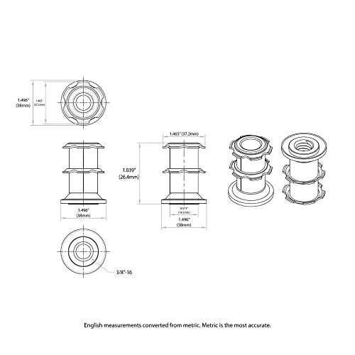 Outwater Industries Double Star Threaded Caster Insert | Heat Treated Steel | Fits 1-1/2 Inch Round 16-18 Gauge Tube | Thread: 3/8-16 | 20 Pack Fits 1.5'' Tube