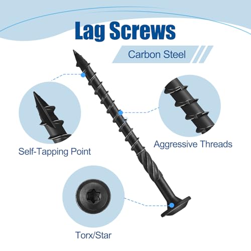 Lag Screws #14×5", 100PCS Heavy Duty Construction Screws, Rust Resistant, Washer Head, Black Coated External Wood Screws, Trusss Lag Screws, 2PCS T30 Star Bit Included #14×5″ 100
