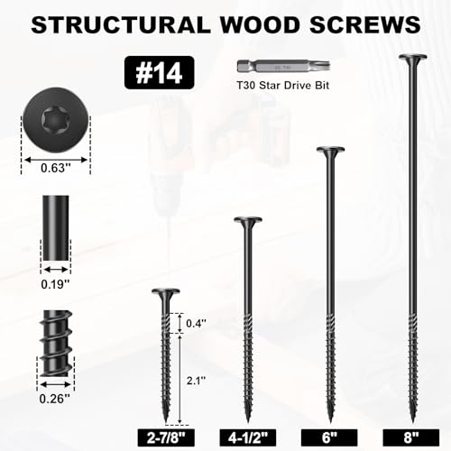 #14 Heavy-Duty Wood Screws Assortment Kit, 170Pcs Star Drive Decking Wood Screws, Rust Resistant Timber Screws for Log/Landscaping Wood (2-7/8",4-1/2")