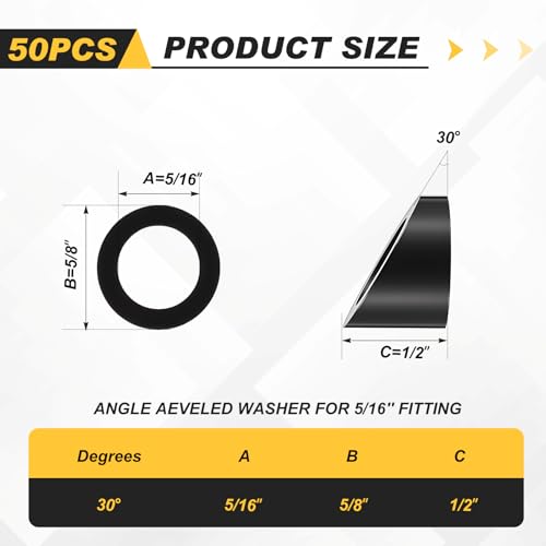 LEIFIDE 50 Pack 30 Degree Angle Washers 5/16" ID Black Steel Cable Railing 5/16"