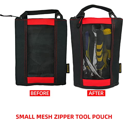 MELOTOUGH Tool Tote Bag Canvas Tool Storage Bag Combo Kit-Includes 1 Medium & 1 Big Toolbag,Zipper Tool Pouch Zipper small tool bag -Fastener bag with Mesh Window and Hanging Grommets