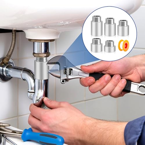 5 Piece Tap Extension 1/2 Inch Stainless Steel Extension Fitting 10/15/20/25/30 mm Tap Extension Water Connection Extension Thread Fitting for Taps Corner Valves Shower Heads
