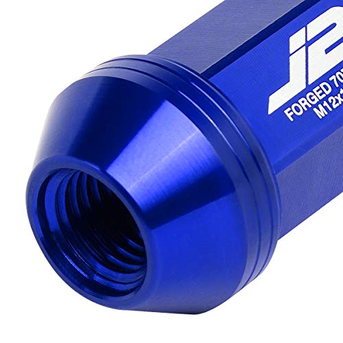 J2 Engineering LN-T7-021-15-BL Blue 7075 Aluminum M12 x 1.5 20Pcs L: 50mm Knurled Top Lug Nuts w/Adapter