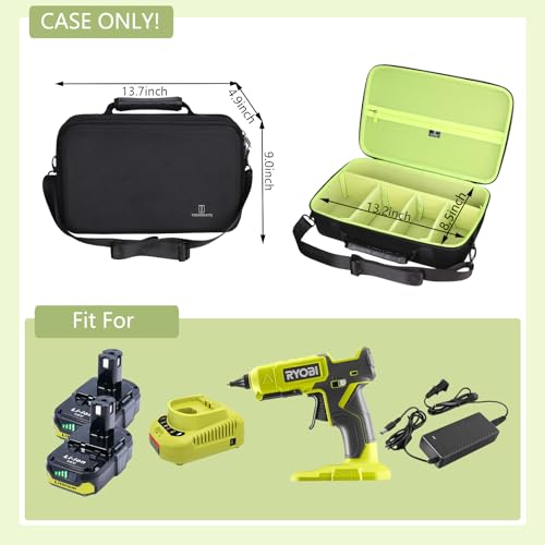 Tourmate Hard Storage Case for RYOBI ONE+ 18V Cordless Dual Temperature Glue Gun - Travel Case for Machinery & Accessories(Box for Sale) (Black & Green, M) Black & Green