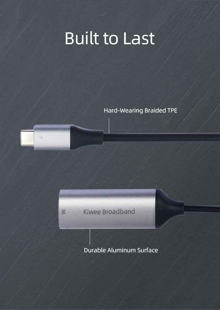 Kiwee Broadband USB C to Ethernet Adapter 5Gbps, Aluminum Thunderbolt 4/3, RJ45 LAN Network, Plug and Play, For MacBook Air/Pro, Dell XPS, iPhone 15, NAS, Windows Laptop, Chromebook, iPad Pro, Surface