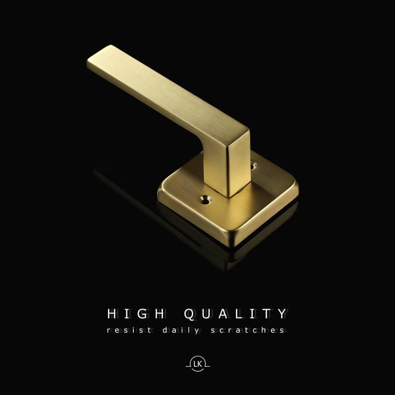 Linkaa Gold Satin Brass Door Handle Levers with Lock Privacy, Keyless Square Door Lever Lock Interior for Bedroom Bathroom (1 Pack, Privacy,Push Button Lock) Privacy(push button lock) 1